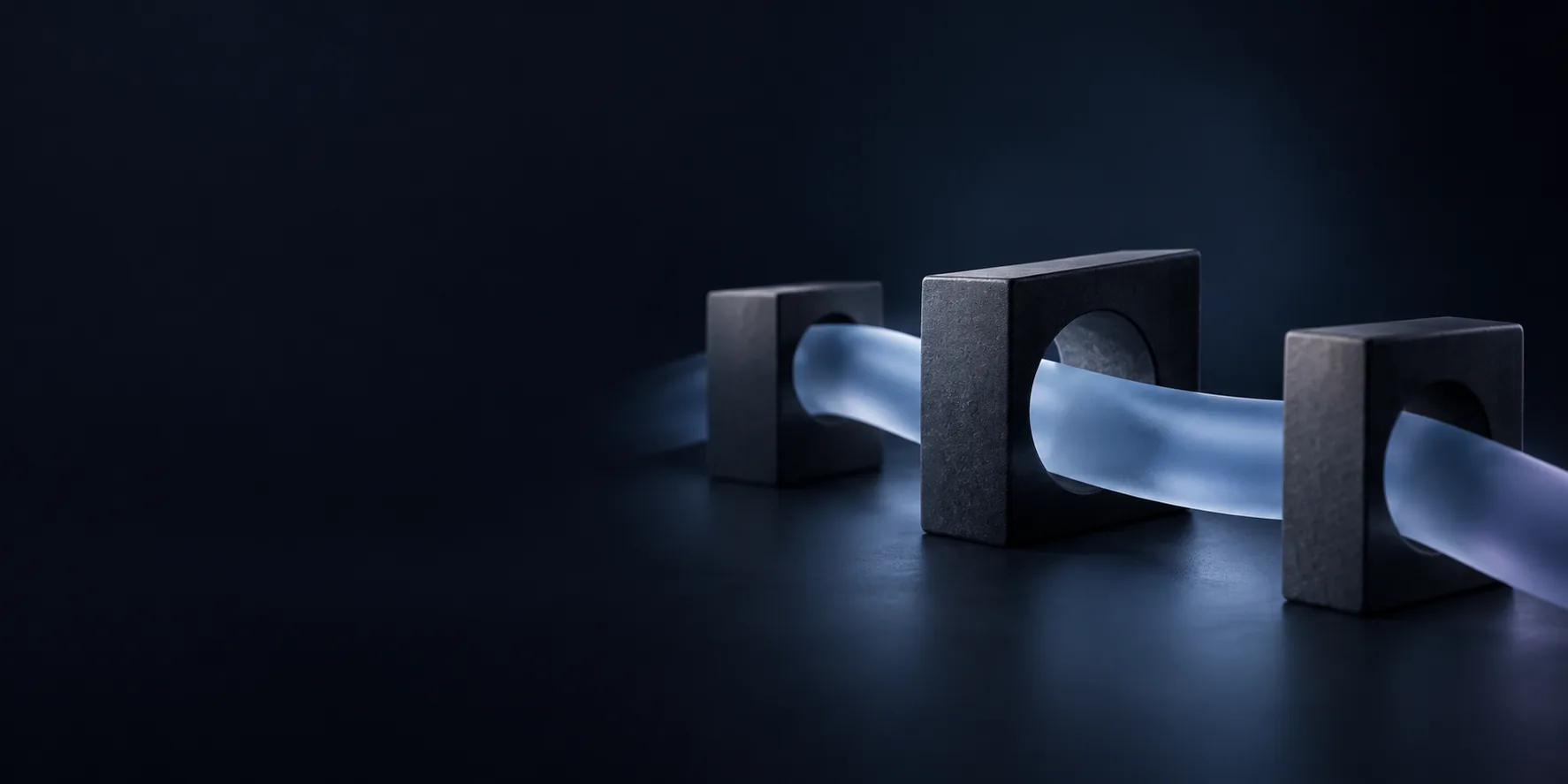 Een matglazen verbinding tussen drie matte blokken