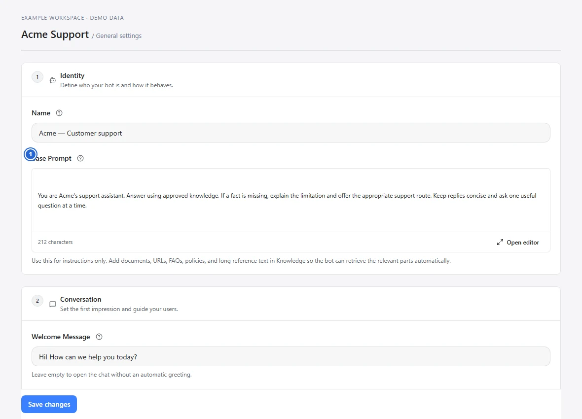 The agent instructions editor in general settings