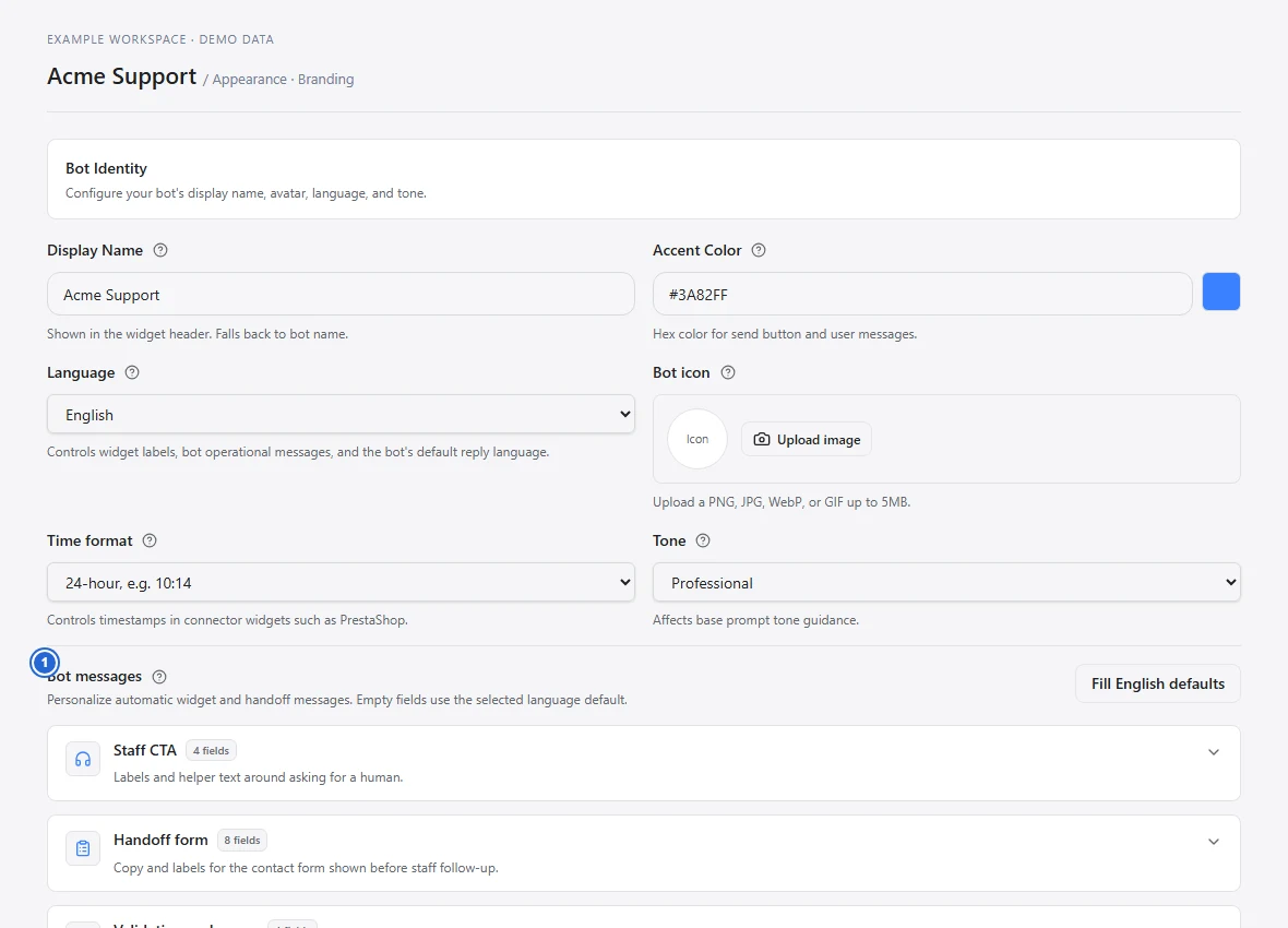 Expandable custom customer-facing message groups
