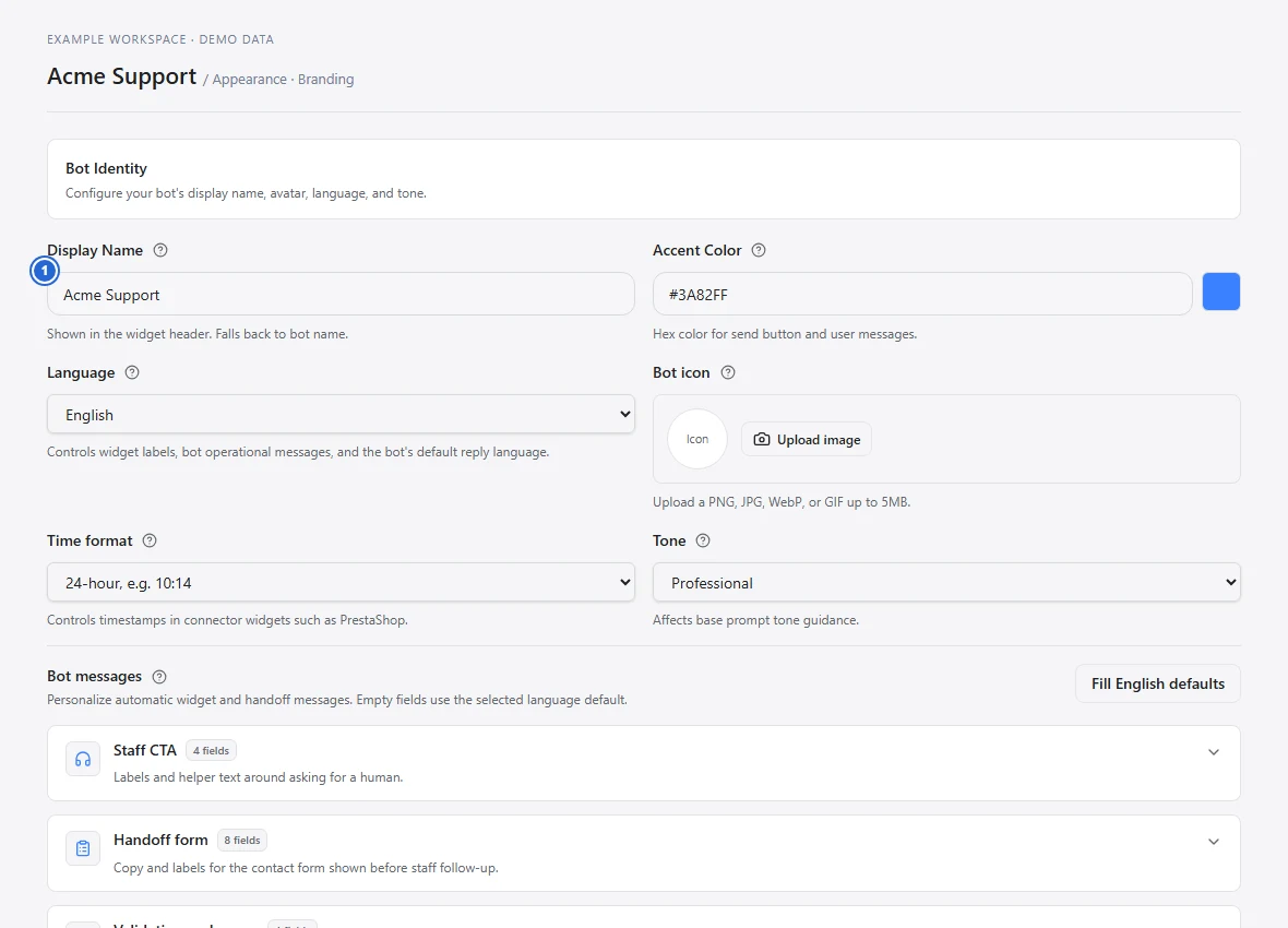 Branding controls including the public Display Name