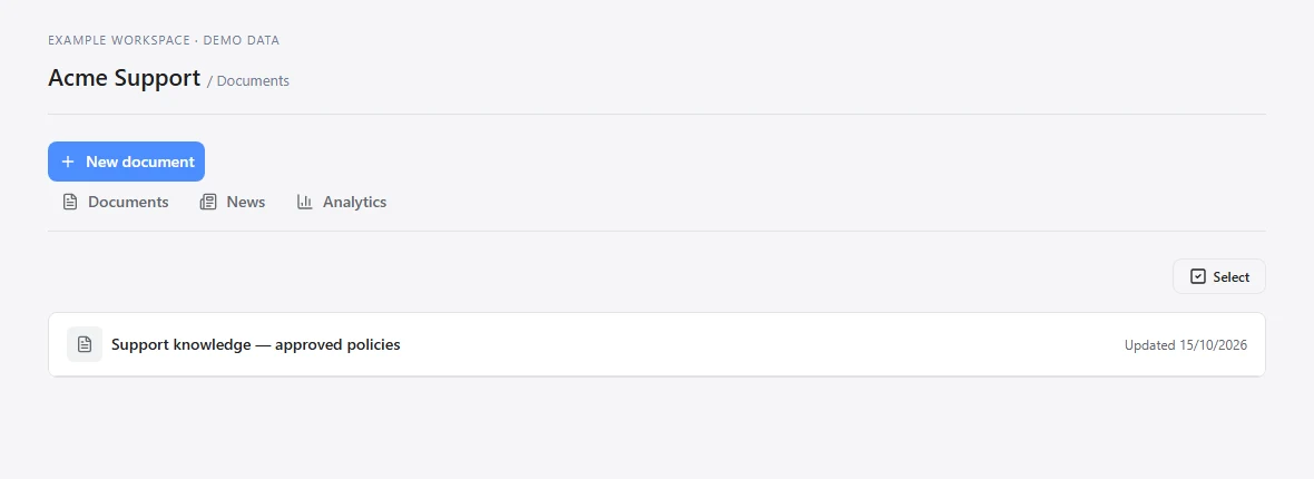 Workspace Documents navigation with an example source document